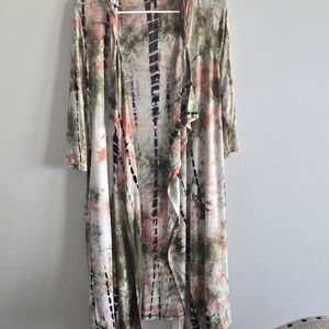 Boho Tie-Dye Kimono Cardigan with Hood and Pockets.